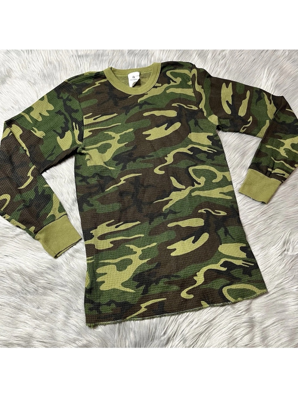 Indera Mens Camo Green Long Sleeve Thermal Shirt Size Small